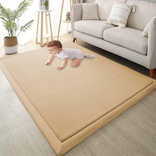 Xpnit Große Baby-Krabbelmatte, Korallen-Samt-Teppich, rutschfest, dick, Baby-Spielmatte für Säuglinge, Kleinkinder, Kinderzimmer, Arbeitszimmer, Teppich (130 x 190 x 2 cm, Beige) von Xpnit