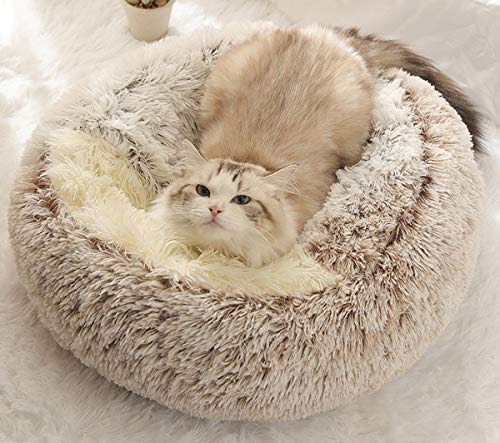 Xpnit Katzenhöhle Katzen Haus Katzenbett Haustier Pet Nest Schlafsack 2 in 1 Faltbar Kuschelhöhle,Winter Warm Kaschmir Schlafsack Waschbar Haus Für Hund Katze Welpen Kaninchen (M,Braun-A) von Xpnit