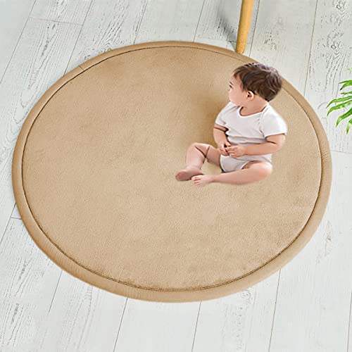 Xpnit Runde Korallen-Samt-Krabbelmatte, große Fläche, Baby-Spielmatte, weicher, rutschfester Kinderzimmerteppich für Baby, Kinder, Kleinkinder (rund, 100 cm, Beige) von Xpnit