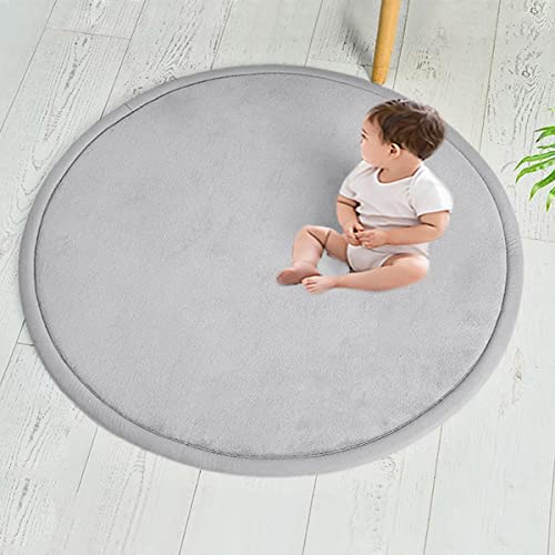 Xpnit Runde Korallen-Samt-Krabbelmatte, große Fläche, Baby-Spielmatte, weicher, rutschfester Kinderzimmerteppich für Baby, Kinder, Kleinkinder (rund, 150 cm, grau) von Xpnit