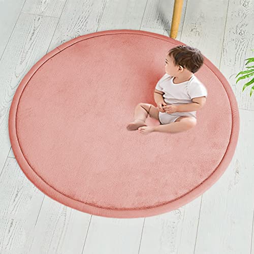 Xpnit Runde Korallen-Samt-Krabbelmatte, große Fläche, Baby-Spielmatte, weicher, rutschfester Kinderzimmerteppich für Baby, Kinder, Kleinkinder (rund, 80 cm, Rosa) von Xpnit