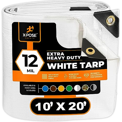 Heavy Duty weiß Poly Tarp – Mehrzweck-Schutzhülle – langlebig, wasserdicht, wetterfest, Rip und reißfest – extra Dicke 12 Mil Polyethylen, von Xpose Sicherheit/Schutzschale 10 Feet x 20 Feet weiß von Xpose Safety