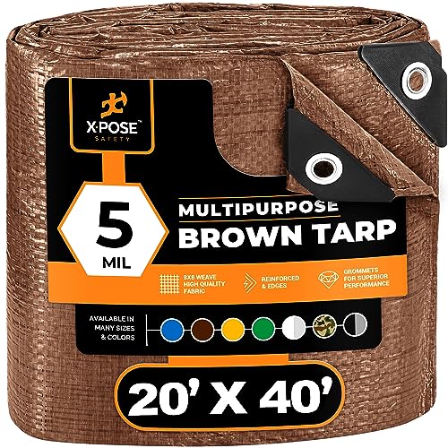 Xpose Safety Mehrzweck-Abdeckplane, 6,8 x 12,6 m, strapazierfähig, wasserabweisend, witterungsbeständig, 5 mm Dickes Polyethylen, Braun von Xpose Safety