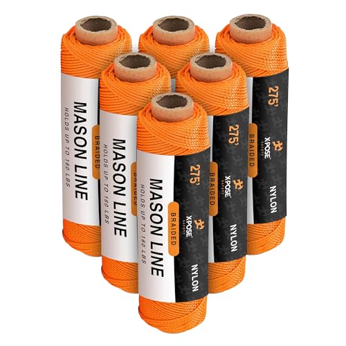 Xpose Safety Orange Mason Line String - #18 geflochtene Nylonschnur - 70 m langlebige Konstruktionsschnur für Mauerwerkzeuge, Saitenwaage, Landschaftsbau und Gartenarbeit, 6 Stück von Xpose Safety