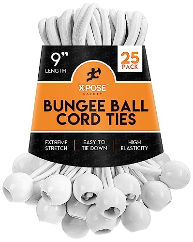 Xpose Sicherheits-Bungee-Ballseil – strapazierfähiges schwarzes Stretch-Seil mit Bällen für Vordächer, Planen, Wände, Kabelorganisation, weiß von Xpose Safety