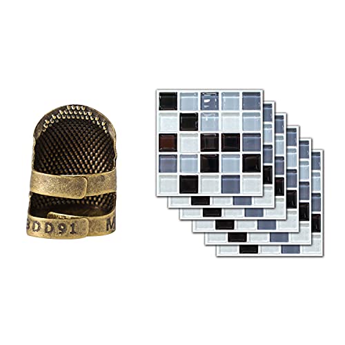 Xptieeck 1 x Fingerhüte zum Nähen, M & 6 Stück Mosaikfliesen-Aufkleber, selbstklebend, Badezimmer, Küche, Dekoration, Wand, Treppe, Fliesenaufkleber von Xptieeck