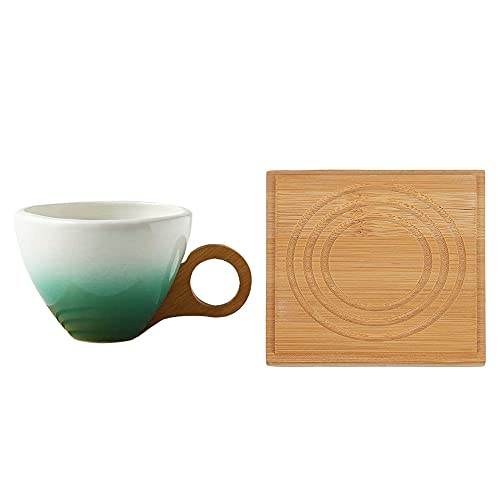 Xptieeck EuropäIscher Farbverlauf Farbe Keramik Kaffee Tasse Set Geschenk Ideen mit Bambus Untersetzer Keramik Tee Tasse GrüN von Xptieeck