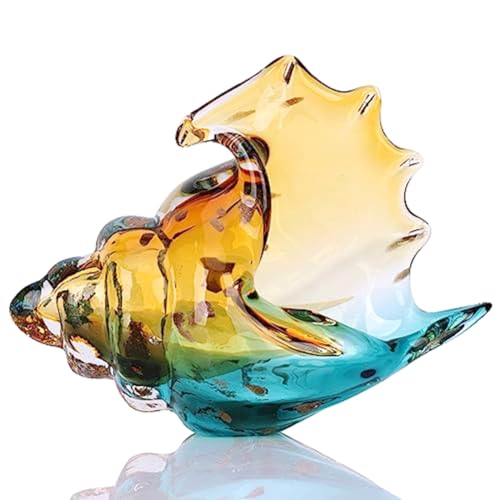 Xptieeck Mundgeblasene Glasmuschelstatue, Glaskunstfigur, Heimdekoration, mit Muscheln, Bernsteinglas, Kunststatue, Bücherregal, Dekoration von Xptieeck