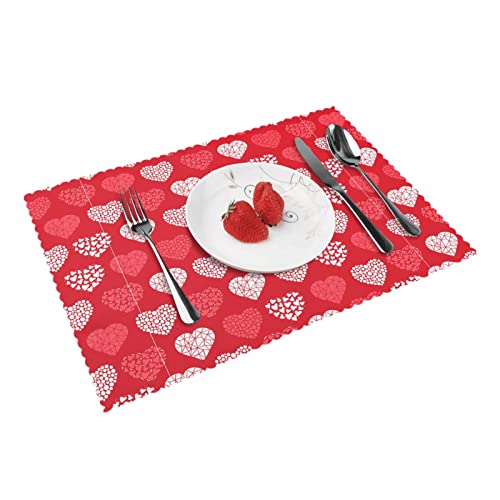 Tischsets mit roten und weißen Herzen und Liebe für den Esstisch, 4er-Set, waschbare Tischsets, hitzebeständige Tablettmatten, 30 x 45 cm von XqmarT