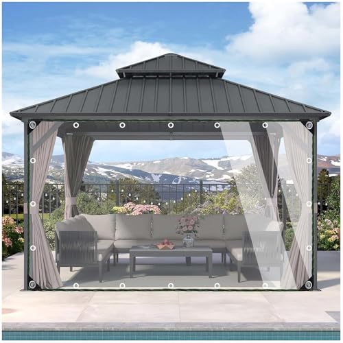 Transparente Planen-seitenteile,420g/m² Schwerlast Durchsichtige wasserdichte Planen Mit Ösen,PVC Outdooe Klare Planenvorhänge,für Garten Veranda Pergola Markise,anpassbar,Clear-2.3x2.8m/7.5 * 9.2ft von Xrdbfd