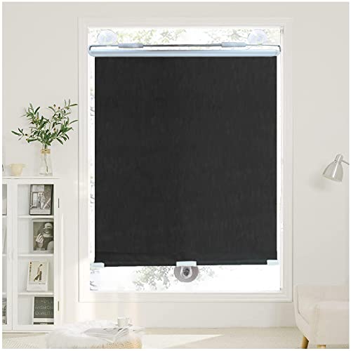 Verdunkelungsrollo Ohne Bohren, Verdunkelungsvorhänge Mit Saugnäpfen, Fenster Rollo Dachfenster, Sonnenschutzrollos, Seitenzugrollo Klemmrollo, Sichtschutz Jalousien,Black-40x125cm(15.7 * 49.2in) von Xrdbfd