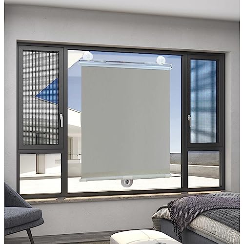 Xrdbfd Saugnapfrollos, Verdunkelungsrollos Für Fenster, Einziehbarer Sonnenschutzrollos, 35x125/50x125/60x125cm Verdunkelungsvorhänge, Temporäre Sichtschutz Jalousien,Grey-40x125cm(15.7 * 49.2in) von Xrdbfd