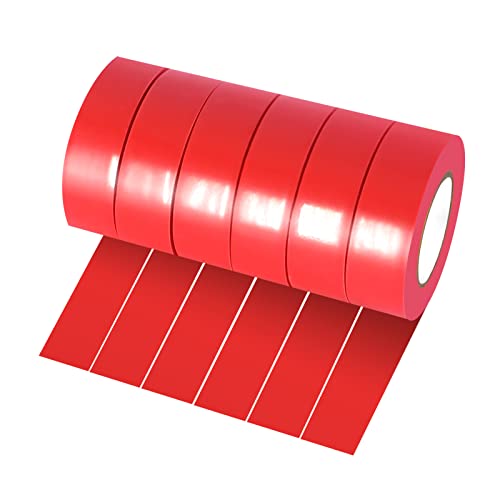 Xrkuu 6 Rollen rot Isolierband, 18 mm x 10 m, PVC-Isolierband, wasserdicht, stark klebend, für Draht-Projekte, Isolieren und Reparieren von gebrochenen Drähten von Xrkuu