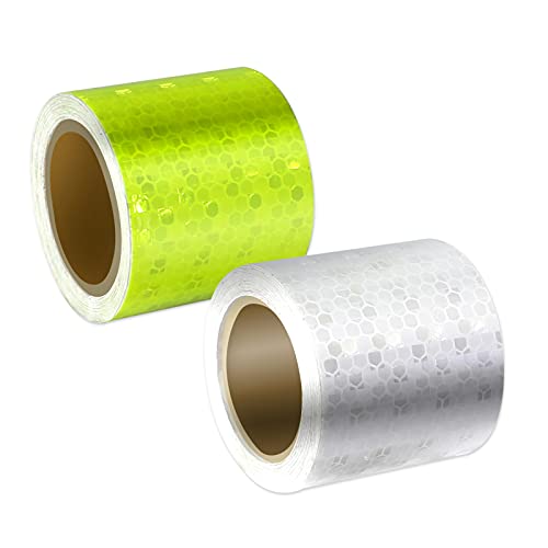 Xrkuu Reflektierendes Klebeband, 2 Rollen 3 m x 5 cm reflektorband selbstklebend, wasserdicht reflektorband hohe Sichtbarkeit Reflektor Warnklebeband aufkleber für Sicherheits-Erinnerung (Gelb & Weiß) von Xrkuu