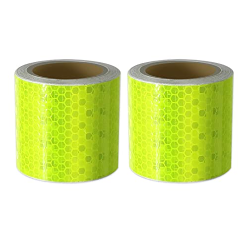 Xrkuu grünes reflektierendes Sicherheitsband, 2 Rollen, 3 m x 5 cm, keine Rückstände, Reflektorband, selbstklebendes Sicherheitsmarkierungsband, Sicherheitswarnung, für LKW, Fahrräder, Helme von Xrkuu