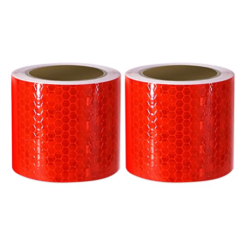 Xrkuu reflektierendes Sicherheitsband, rot, 2 Rollen, 3 m x 5 cm, Keine Rückstände, Reflektorband, selbstklebendes Sicherheitsmarkierungsband, Sicherheitswarnung, für LKW, Fahrräder, Helme von Xrkuu