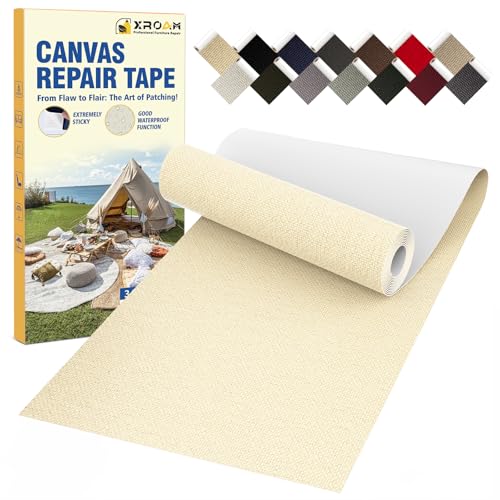 Flicken Selbstklebend Stoff, 8 x 160 cm Wasserdichtes Stoffklebeband, Selbstklebende Canvas Flicken für Outdoor-Möbel, Bootabdeckungen, Sofas, Zelte, Lounge-Stühle, Sonnenschutz, Beige von Xroam