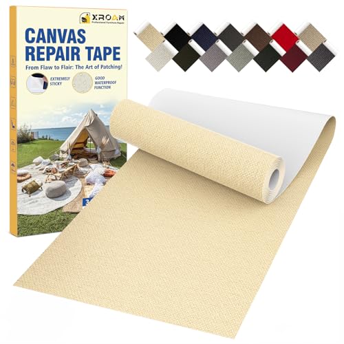 Flicken Selbstklebend Stoff, 8 x 160 cm Wasserdichtes Stoffklebeband, Selbstklebende Canvas Flicken für Outdoor-Möbel, Bootabdeckungen, Sofas, Zelte, Lounge-Stühle, Sonnenschutz, Beigegelb von Xroam