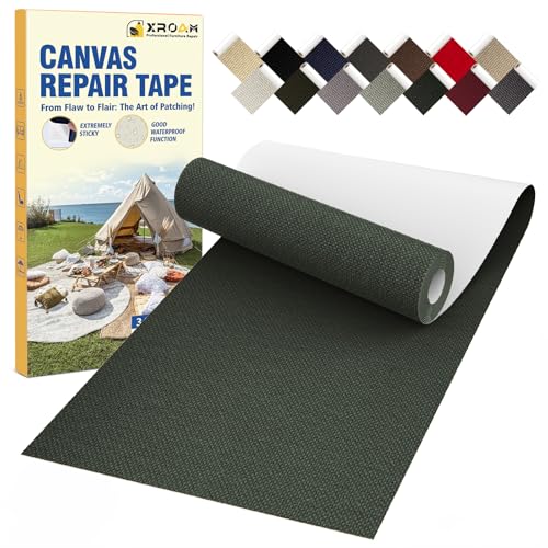 Flicken Selbstklebend Stoff, 8 x 160 cm Wasserdichtes Stoffklebeband, Selbstklebende Canvas Flicken für Outdoor-Möbel, Bootabdeckungen, Sofas, Zelte, Lounge-Stühle, Sonnenschutz, Dunkelgrün von Xroam
