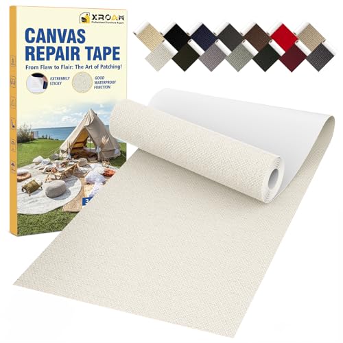 Flicken Selbstklebend Stoff, 8 x 160 cm Wasserdichtes Stoffklebeband, Selbstklebende Canvas Flicken für Outdoor-Möbel, Bootabdeckungen, Sofas, Zelte, Lounge-Stühle, Sonnenschutz, Elfenbein von Xroam