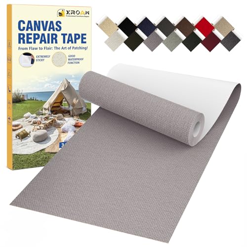 Flicken Selbstklebend Stoff, 8 x 160 cm Wasserdichtes Stoffklebeband, Selbstklebende Canvas Flicken für Outdoor-Möbel, Bootabdeckungen, Sofas, Zelte, Lounge-Stühle, Sonnenschutz, Grau von Xroam