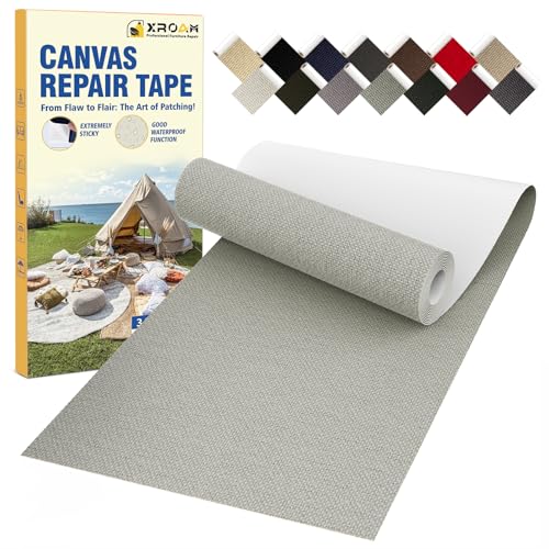 Flicken Selbstklebend Stoff, 8 x 160 cm Wasserdichtes Stoffklebeband, Selbstklebende Canvas Flicken für Outdoor-Möbel, Bootabdeckungen, Sofas, Zelte, Lounge-Stühle, Sonnenschutz, Hellgrau von Xroam