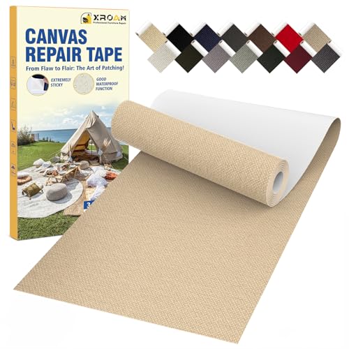 Flicken Selbstklebend Stoff, 8 x 160 cm Wasserdichtes Stoffklebeband, Selbstklebende Canvas Flicken für Outdoor-Möbel, Bootabdeckungen, Sofas, Zelte, Lounge-Stühle, Sonnenschutz, Khaki von Xroam