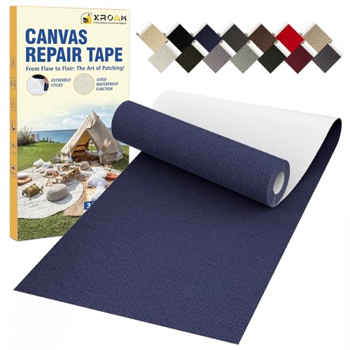 Flicken Selbstklebend Stoff, 8 x 160 cm Wasserdichtes Stoffklebeband, Selbstklebende Canvas Flicken für Outdoor-Möbel, Bootabdeckungen, Sofas, Zelte, Lounge-Stühle, Sonnenschutz, Marineblau von Xroam