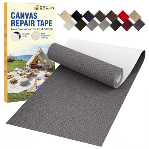 Flicken Selbstklebend Stoff, 8 x 160 cm Wasserdichtes Stoffklebeband, Selbstklebende Canvas Flicken für Outdoor-Möbel, Bootabdeckungen, Sofas, Zelte, Lounge-Stühle, Sonnenschutz, Rauchgrau von Xroam