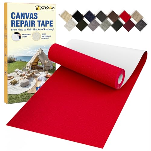 Xroam Flicken Selbstklebend Stoff, 8 x 160 cm Wasserdichtes Stoffklebeband, Selbstklebende Canvas Flicken für Outdoor-Möbel, Bootabdeckungen, Sofas, Zelte, Lounge-Stühle, Sonnenschutz, Rot von Xroam