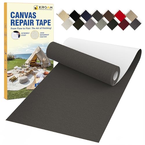 Flicken Selbstklebend Stoff, 8 x 160 cm Wasserdichtes Stoffklebeband, Selbstklebende Canvas Flicken für Outdoor-Möbel, Bootabdeckungen, Sofas, Zelte, Lounge-Stühle, Sonnenschutz, Schwarz Grau von Xroam