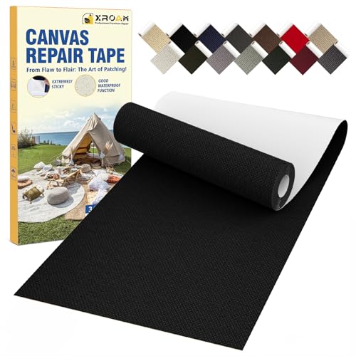 Flicken Selbstklebend Stoff, 8 x 160 cm Wasserdichtes Stoffklebeband, Selbstklebende Canvas Flicken für Outdoor-Möbel, Bootabdeckungen, Sofas, Zelte, Lounge-Stühle, Sonnenschutz, Schwarz von Xroam