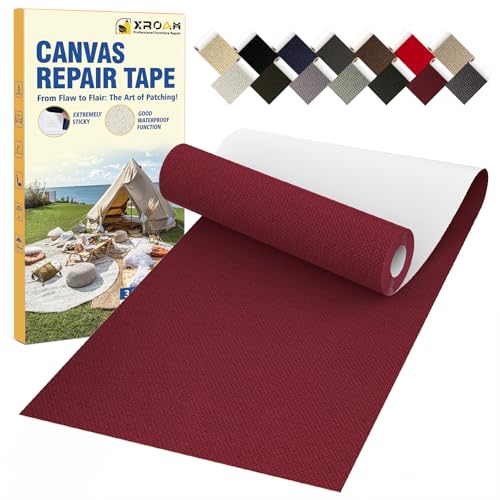 Flicken Selbstklebend Stoff, 8 x 160 cm Wasserdichtes Stoffklebeband, Selbstklebende Canvas Flicken für Outdoor-Möbel, Bootabdeckungen, Sofas, Zelte, Lounge-Stühle, Sonnenschutz, Weinrot von Xroam