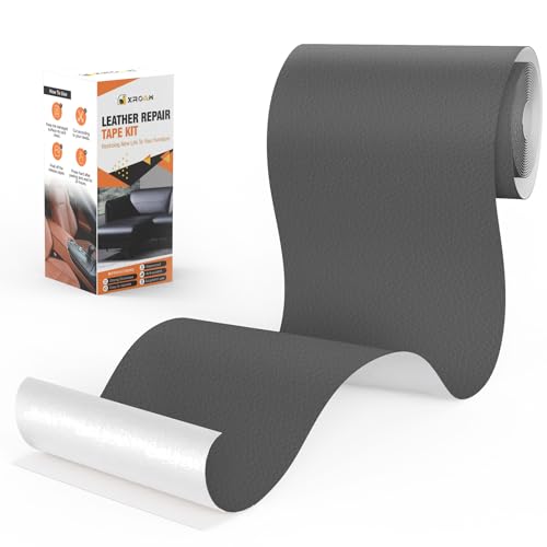 Xroam Kunstleder Selbstklebend, 12x160 cm Leder Patch Selbstklebend, Leder Reparatur Set Dunkelgrau, Lederflicken Selbstklebender Leder Patch Kit für Sofa, Autositze, Taschen, Jacken von Xroam