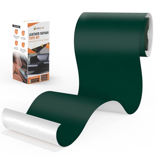 Xroam Kunstleder Selbstklebend, 12x160 cm Leder Patch Selbstklebend, Leder Reparatur Set Grün Glatt, Lederflicken Selbstklebender Leder Patch Kit für Sofa, Autositze, Taschen, Jacken von Xroam