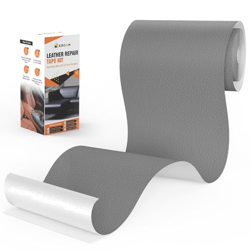 Xroam Kunstleder Selbstklebend, 12x160 cm Leder Patch Selbstklebend, Leder Reparatur Set Hellgrau, Lederflicken Selbstklebender Leder Patch Kit für Sofa, Autositze, Taschen, Jacken von Xroam
