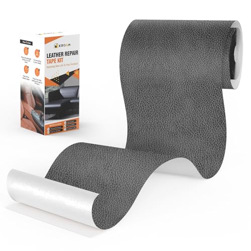 Xroam Kunstleder Selbstklebend, 12x160 cm Leder Patch Selbstklebend, Leder Reparatur Set Retro Dunkelgrau, Lederflicken Selbstklebender Leder Patch Kit für Sofa, Autositze, Taschen, Jacken von Xroam