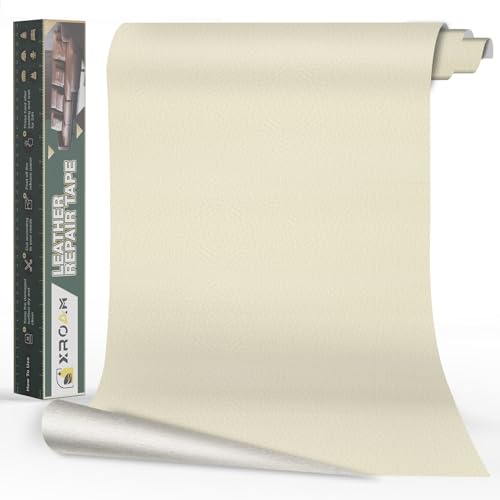 Xroam Kunstleder Selbstklebend, 40x100 cm Beige Weiß Leder Reparatur Patch, Lederflicken Selbstklebender, Kunstleder Reparaturset, Leder Patch Selbstklebend für Sofa, Autositze, Taschen, Jacken von Xroam