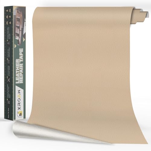 Xroam Kunstleder Selbstklebend, 40x100 cm Leder Patch Selbstklebend, Leder Reparatur Set Beige, Lederflicken Selbstklebender Leder Patch Kit für Sofa, Autositze, Taschen, Jacken von Xroam