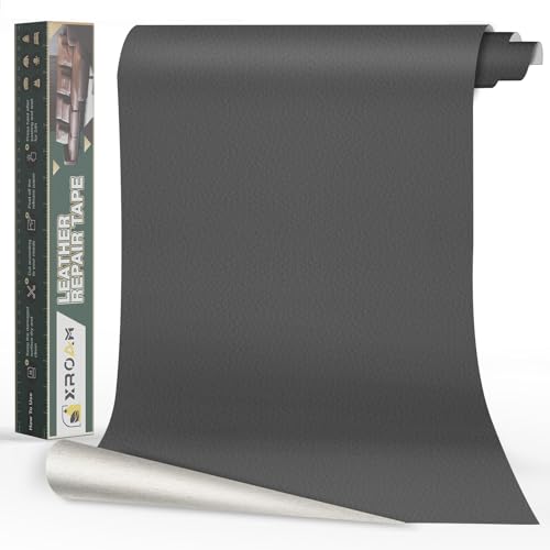 Xroam Kunstleder Selbstklebend, 40x100 cm Leder Patch Selbstklebend, Leder Reparatur Set Dunkelgrau, Lederflicken Selbstklebender Leder Patch Kit für Sofa, Autositze, Taschen, Jacken von Xroam