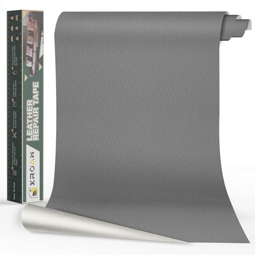 Xroam Kunstleder Selbstklebend, 40x100 cm Leder Patch Selbstklebend, Leder Reparatur Set Hellgrau, Lederflicken Selbstklebender Leder Patch Kit für Sofa, Autositze, Taschen, Jacken von Xroam