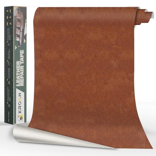 Xroam Kunstleder Selbstklebend, 40x100 cm Leder Patch Selbstklebend, Leder Reparatur Set Retro Dunkelbraun, Lederflicken Selbstklebender Leder Patch Kit für Sofa, Autositze, Taschen, Jacken von Xroam