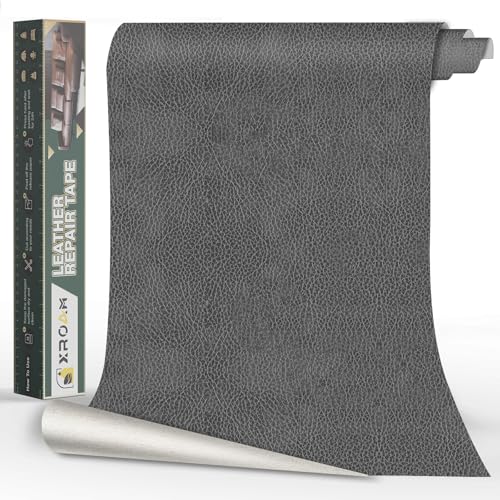 Xroam Kunstleder Selbstklebend, 40x100 cm Leder Patch Selbstklebend, Leder Reparatur Set Retro Dunkelgrau, Lederflicken Selbstklebender Leder Patch Kit für Sofa, Autositze, Taschen, Jacken von Xroam