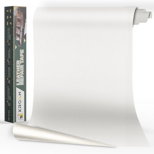 Xroam Kunstleder Selbstklebend, 40x100 cm Leder Patch Selbstklebend, Leder Reparatur Set Weiß, Lederflicken Selbstklebender Leder Patch Kit für Sofa, Autositze, Taschen, Jacken von Xroam