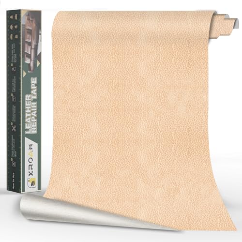 Xroam Kunstleder Selbstklebend, 60x200 cm Leder Patch Selbstklebend, Leder Reparatur Set Retro Beige Gelb, Lederflicken Selbstklebender Leder Patch Kit für Sofa, Autositze, Taschen, Jacken von Xroam