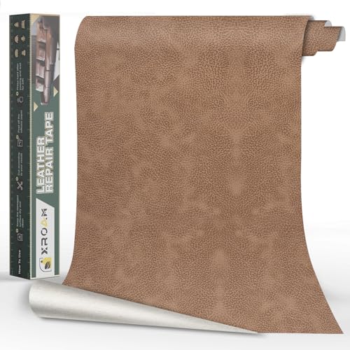 Xroam Kunstleder Selbstklebend, 60x200 cm Leder Patch Selbstklebend, Leder Reparatur Set Retro Dunkelbeige, Lederflicken Selbstklebender Leder Patch Kit für Sofa, Autositze, Taschen, Jacken von Xroam