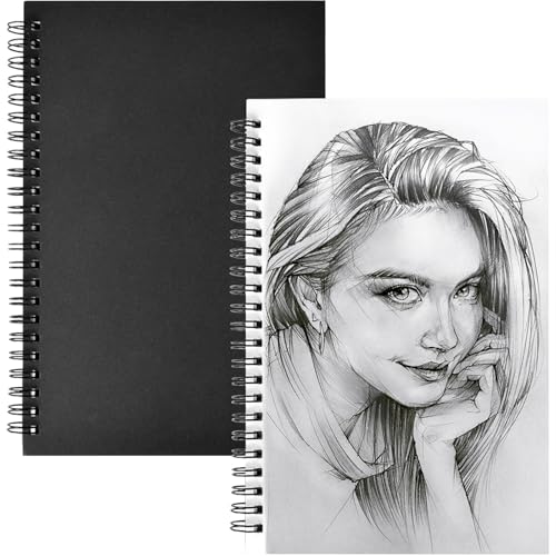 Xrten 100 Seite Künstler Skizzenblock,Skizzenbuch A5,Skizzenbuch Din A5 2 Stück Coil Notebook Buch Kraftpapier Schwarz Sehr Festes Papier Cardbook für EIN Zeichenbrett zum Zeichnen und Skizzieren von Xrten