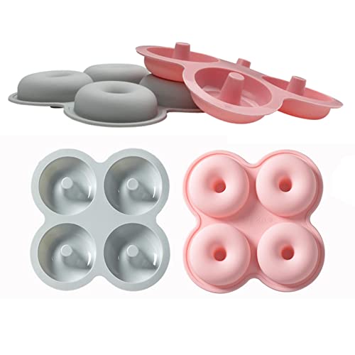 Xrten 2 Stück Donuts Backform, 4 Hohlraum Silikon Antihaft Donut Formen, Silikon Donutformen Donut Form aus Silikon für Donuts, Kuchen, Kekse, Keks, Bagels, Muffins (Rosa + Grau) von Xrten