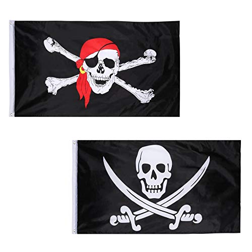Xrten 2 Stück Piratenflagge Polyester Schädel Flagge für Piraten Party Halloween Hissflagge 90x150 Xrten 2 Stück Piratenflagge Polyester Schädel Flagge für Piraten Party Halloween Hissflagge 90x150 von Xrten