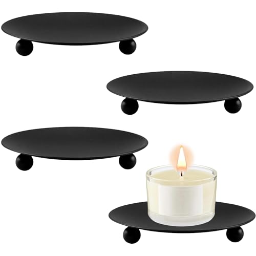 Xrten 4 Stücke Schwarz Kerzenständer, Kerzenhalter Stumpenkerzen, Rund Eisen Kerzenplatte, Retro Deko Kerzenleuchter für Weihnachts Halloween Hochzeit Gebet Spa Familie Party 6.8 x 1.1 cm von Xrten